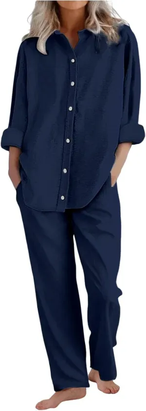 Suits for Women 2 Piece Set Cotton Linen Oversized Short Sleeve Blazer and Wide Leg Pants Business Office Lungewear