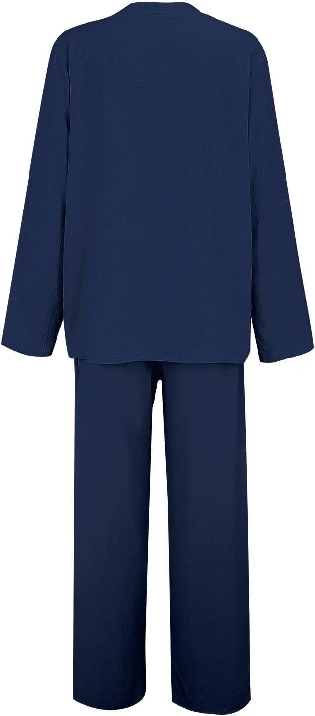 Suits for Women 2 Piece Set Cotton Linen Oversized Short Sleeve Blazer and Wide Leg Pants Business Office Lungewear
