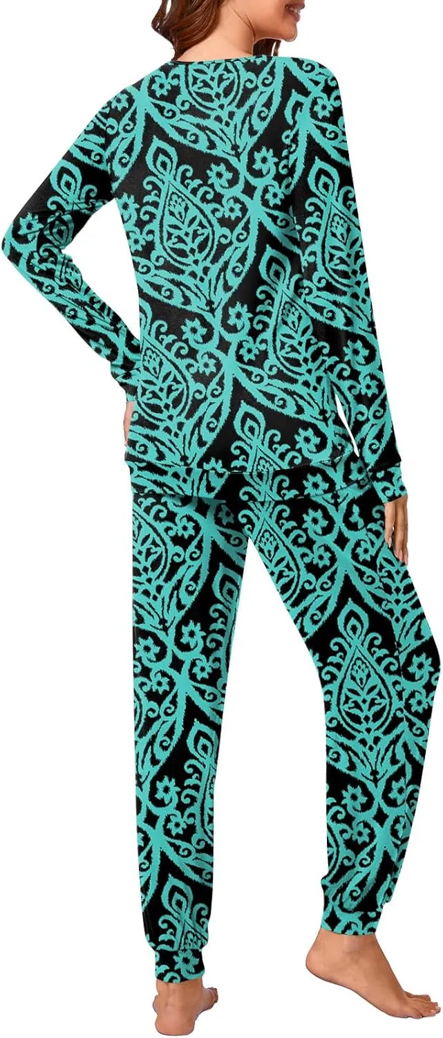 syoss Womens Pajama Set Long Sleeve Sleepwear Fall V-Neck Nightwear Soft Pjs 2 Piece Lounge Sets with Pockets