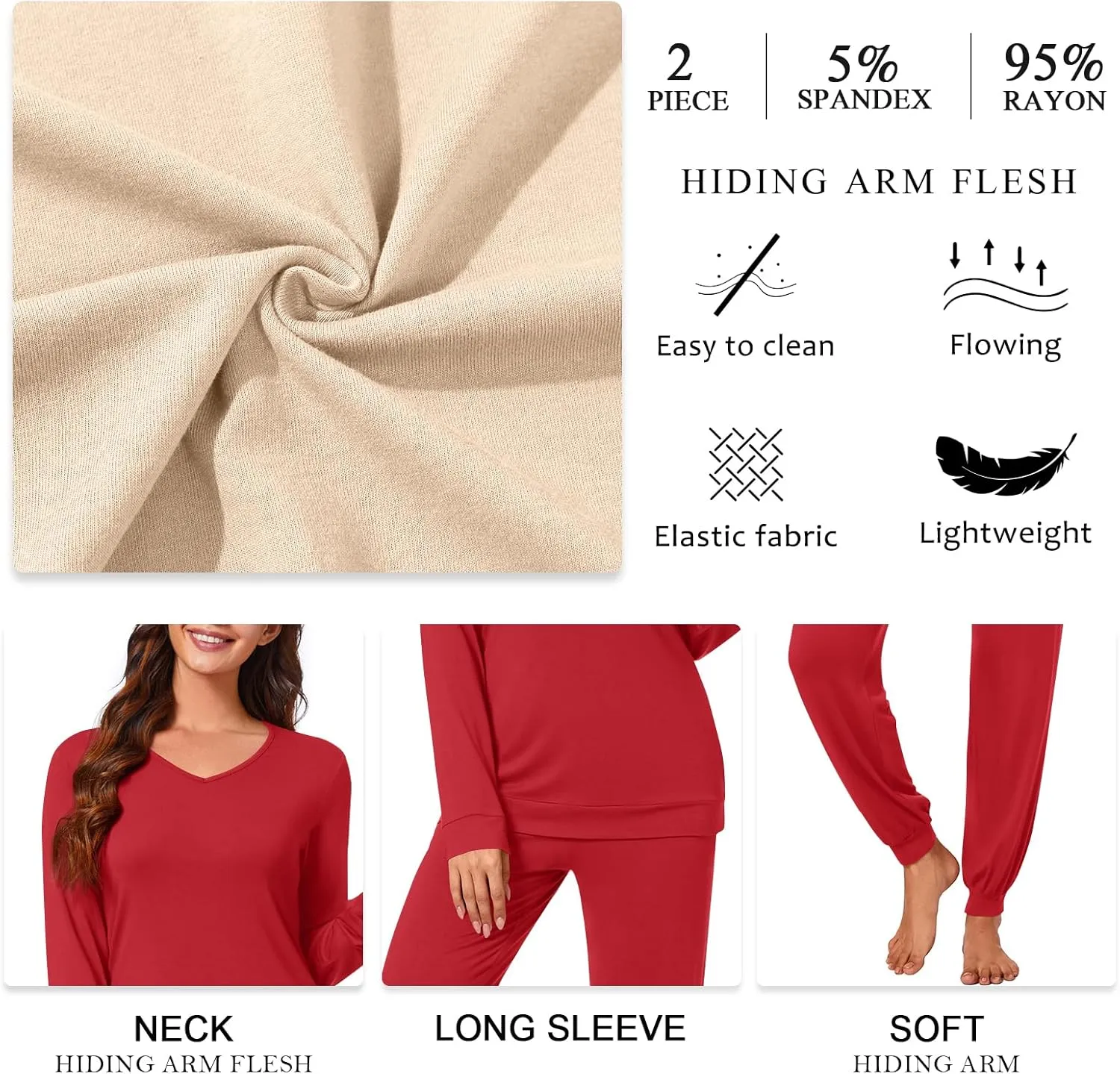 syoss Womens Pajama Set Long Sleeve Sleepwear Fall V-Neck Nightwear Soft Pjs 2 Piece Lounge Sets with Pockets