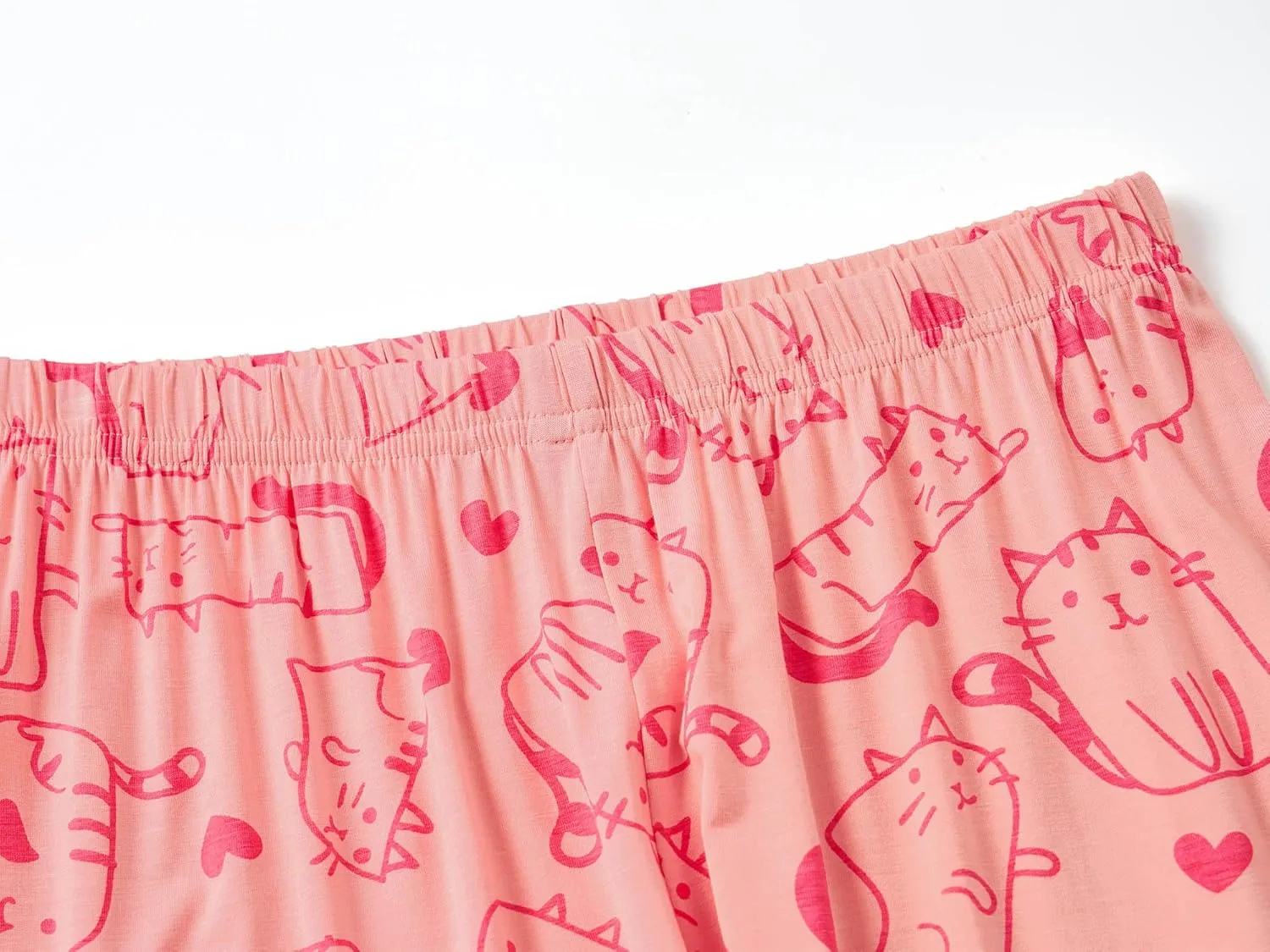 Tebbis Little & Big Girls Striped & Cat Pajama Set - Soft Modal Fiber 2-Piece Summer PJ’s in Sizes 6-18