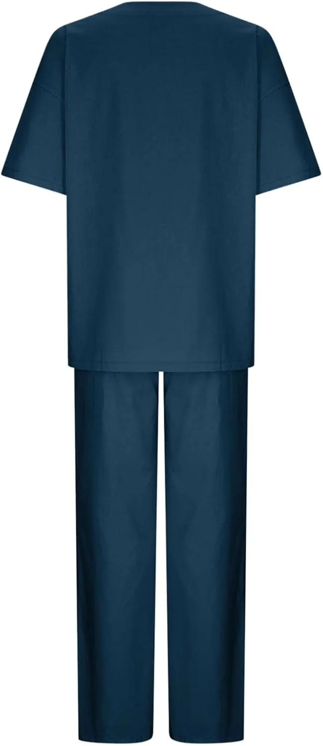 Two Piece Sets for Women 2024 Oversized Short Sleeve Shirt Loose Pullover Tops Wide Leg Pants Set Summer Linen Outfits