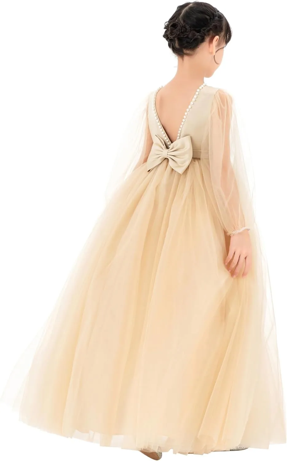 V-Back Flower Girl Dresses with Tulle Sleeves for Pretty Little Princess 249