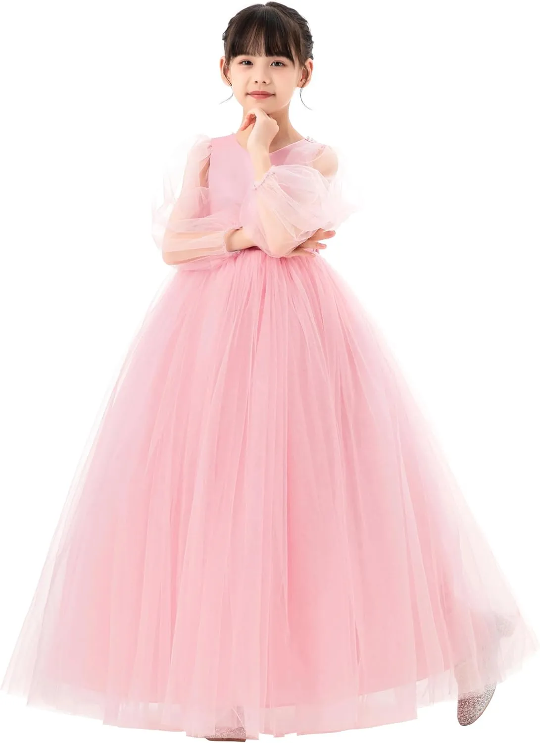 V-Back Flower Girl Dresses with Tulle Sleeves for Pretty Little Princess 249