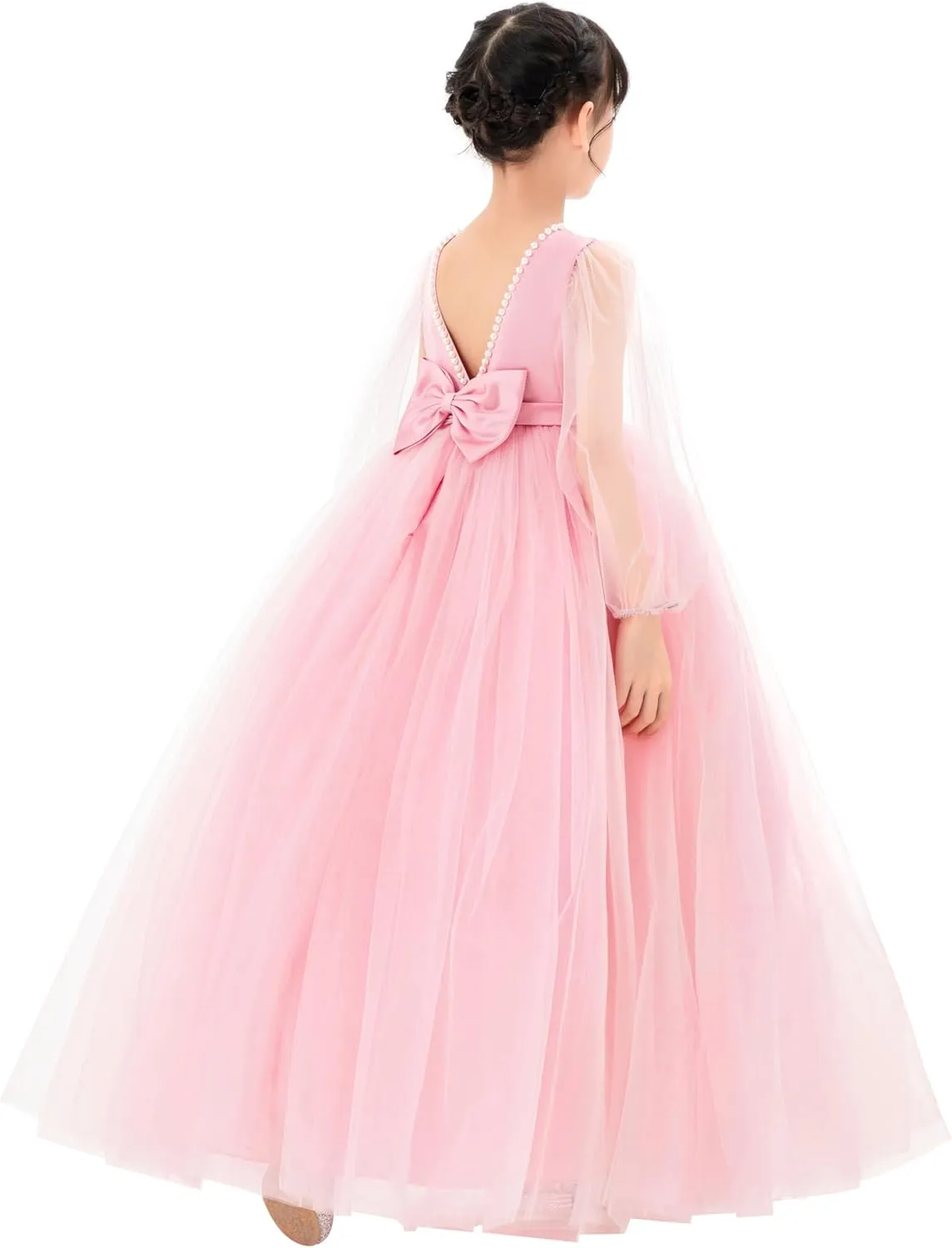 V-Back Flower Girl Dresses with Tulle Sleeves for Pretty Little Princess 249