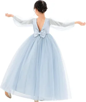 V-Back Flower Girl Dresses with Tulle Sleeves for Pretty Little Princess 249