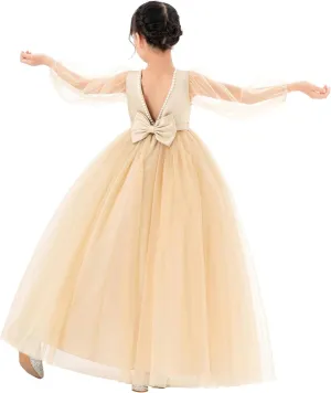 V-Back Flower Girl Dresses with Tulle Sleeves for Pretty Little Princess 249