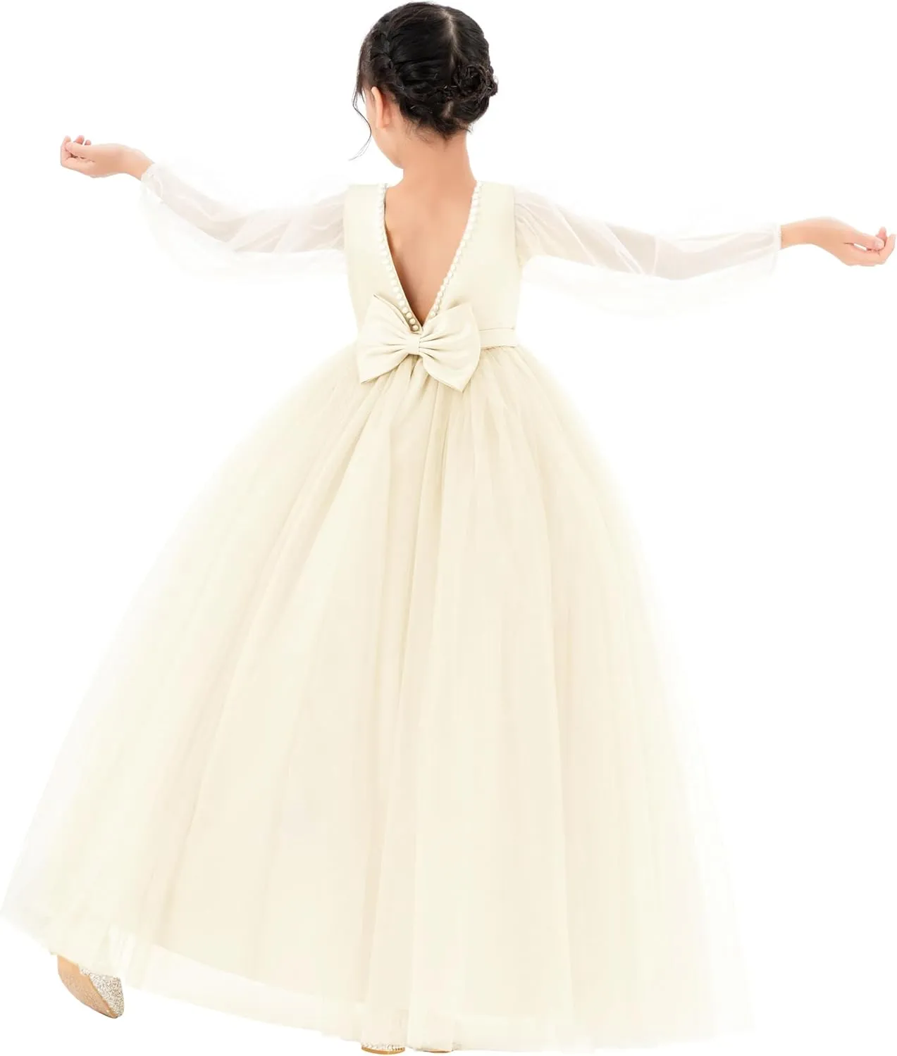 V-Back Flower Girl Dresses with Tulle Sleeves for Pretty Little Princess 249
