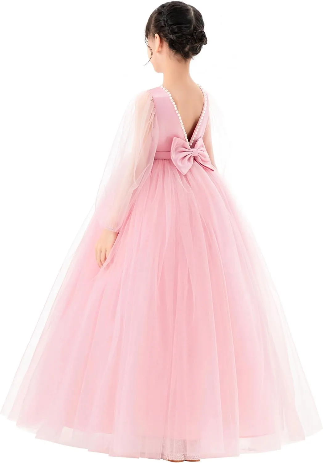 V-Back Flower Girl Dresses with Tulle Sleeves for Pretty Little Princess 249