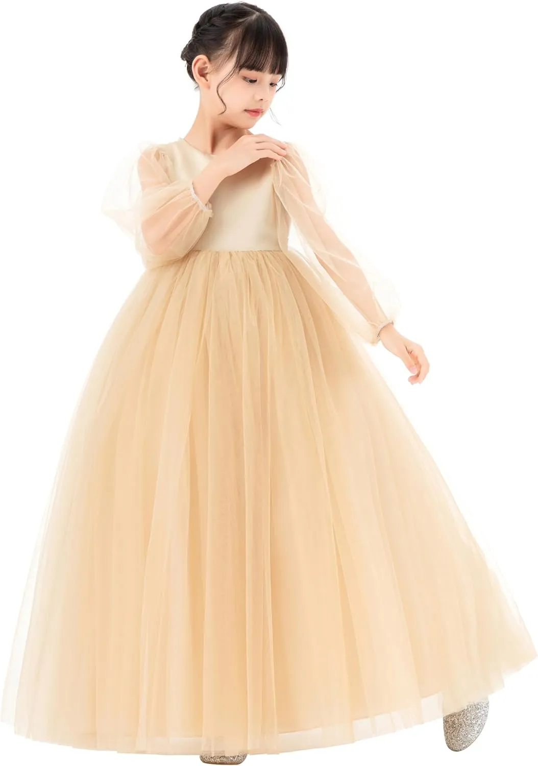 V-Back Flower Girl Dresses with Tulle Sleeves for Pretty Little Princess 249