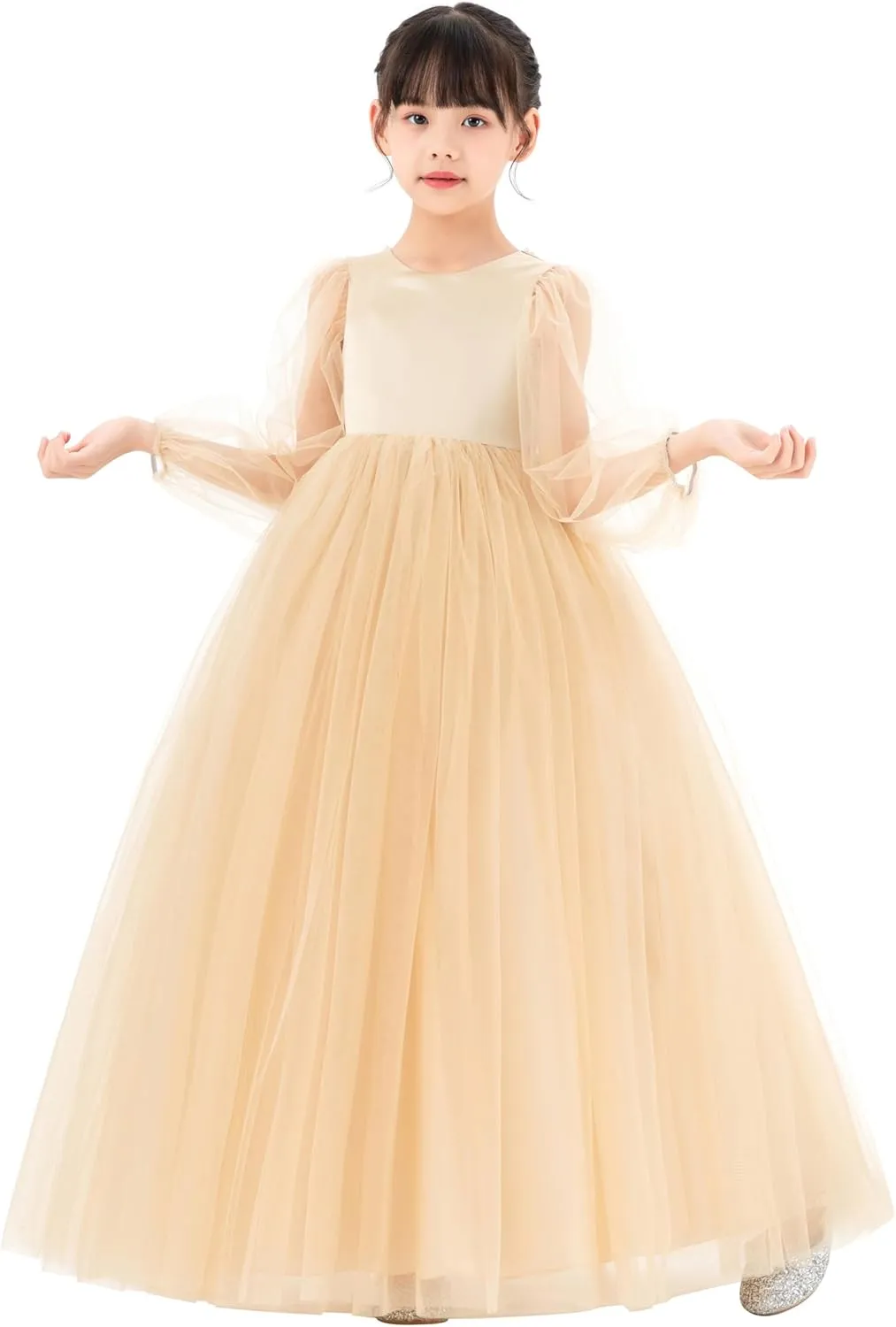 V-Back Flower Girl Dresses with Tulle Sleeves for Pretty Little Princess 249