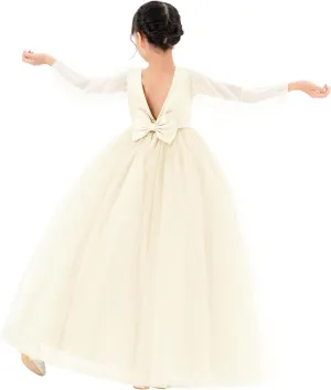 V-Back Flower Girl Dresses with Tulle Sleeves for Pretty Little Princess 249