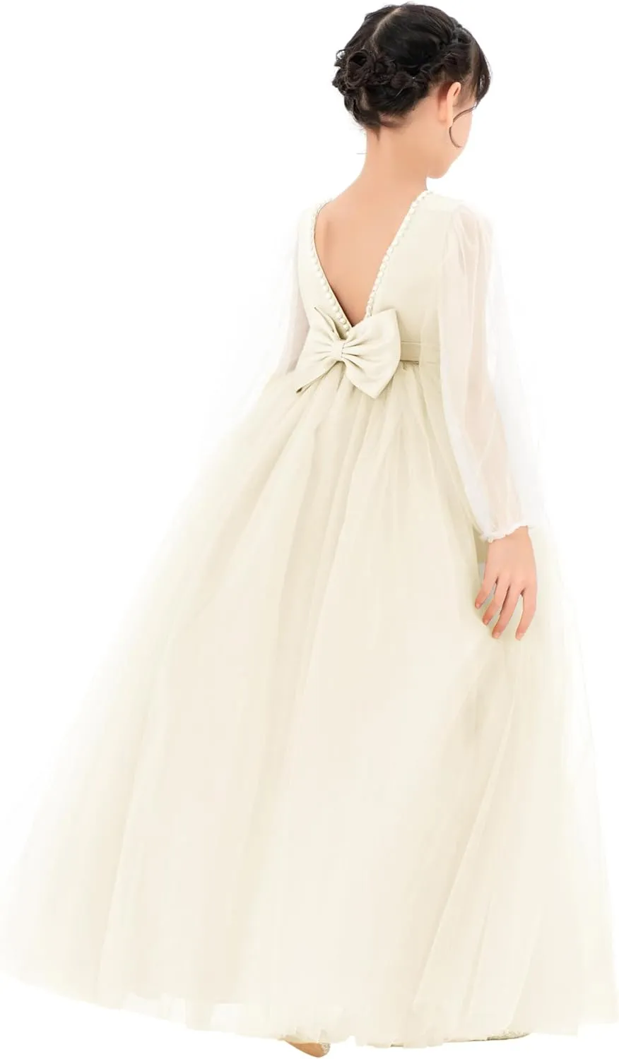 V-Back Flower Girl Dresses with Tulle Sleeves for Pretty Little Princess 249