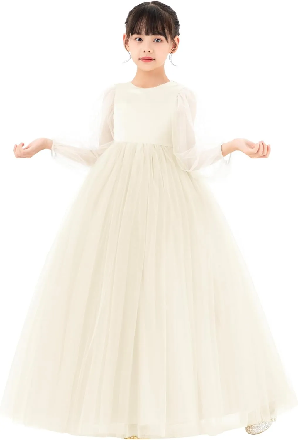 V-Back Flower Girl Dresses with Tulle Sleeves for Pretty Little Princess 249