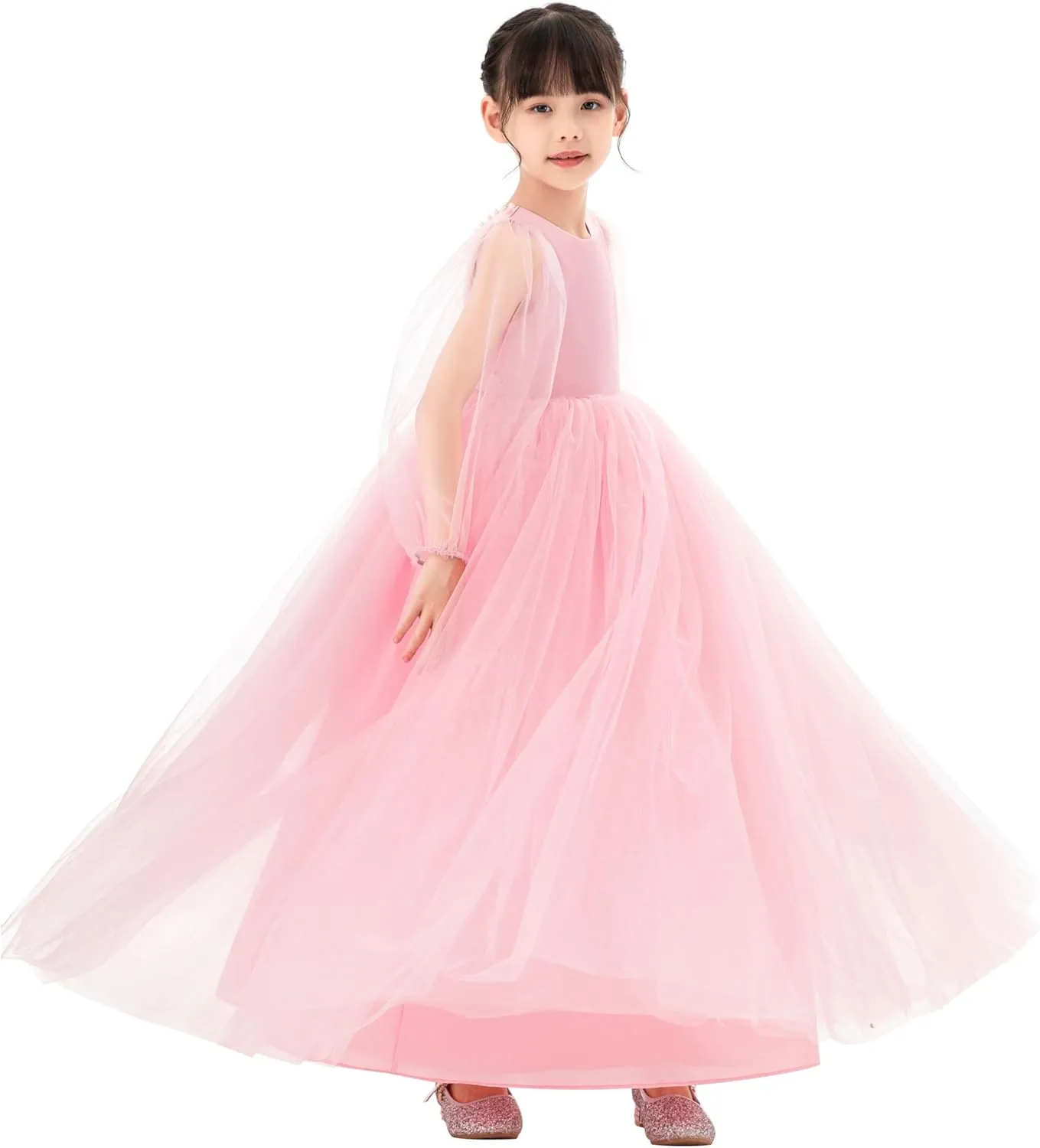 V-Back Flower Girl Dresses with Tulle Sleeves for Pretty Little Princess 249