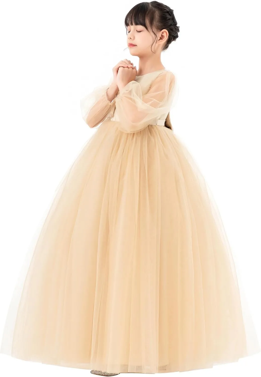 V-Back Flower Girl Dresses with Tulle Sleeves for Pretty Little Princess 249