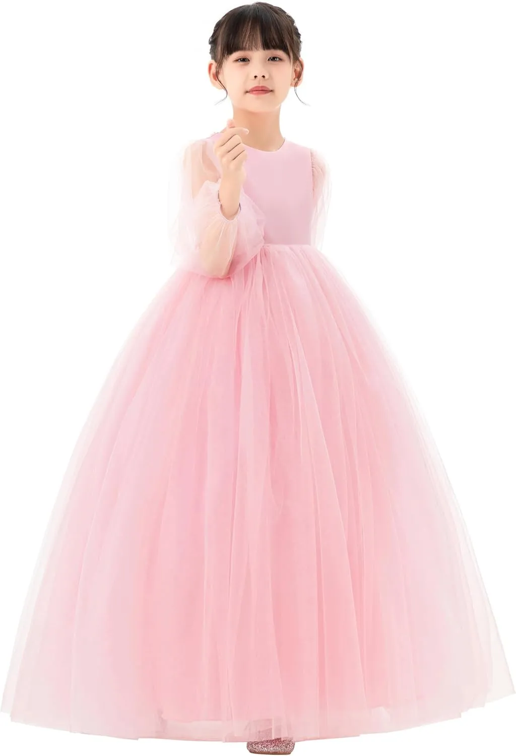 V-Back Flower Girl Dresses with Tulle Sleeves for Pretty Little Princess 249