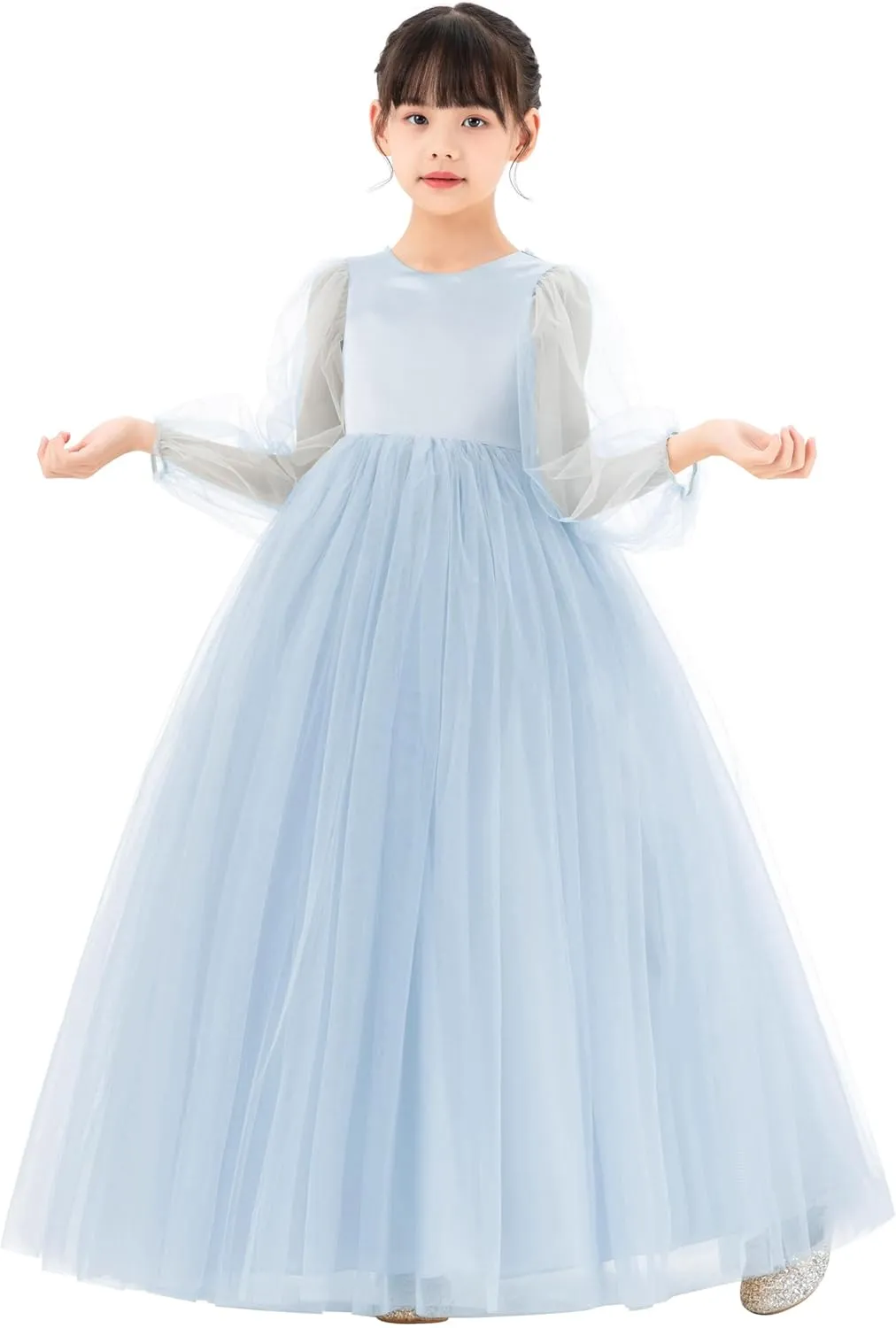 V-Back Flower Girl Dresses with Tulle Sleeves for Pretty Little Princess 249