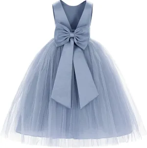 V-Back Satin Junior Bridesmaid Gown Flower Girl Dress Wedding Reception 219