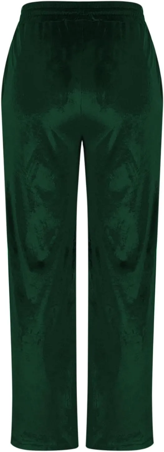 Velvet Pants for Women Baggy Straight Leg Drawstring Elastic Waist Palazzo Pants Casual Elegant Work Pants with Pocket