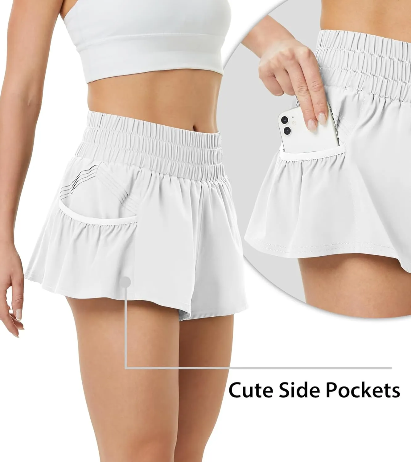 viehunt Womens High Waisted Athletic Running Shorts Workout Gym Water-Resistant Quick Dry Flowy Shorts with Side Pockets