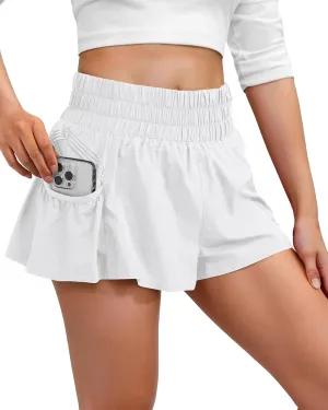 viehunt Womens High Waisted Athletic Running Shorts Workout Gym Water-Resistant Quick Dry Flowy Shorts with Side Pockets