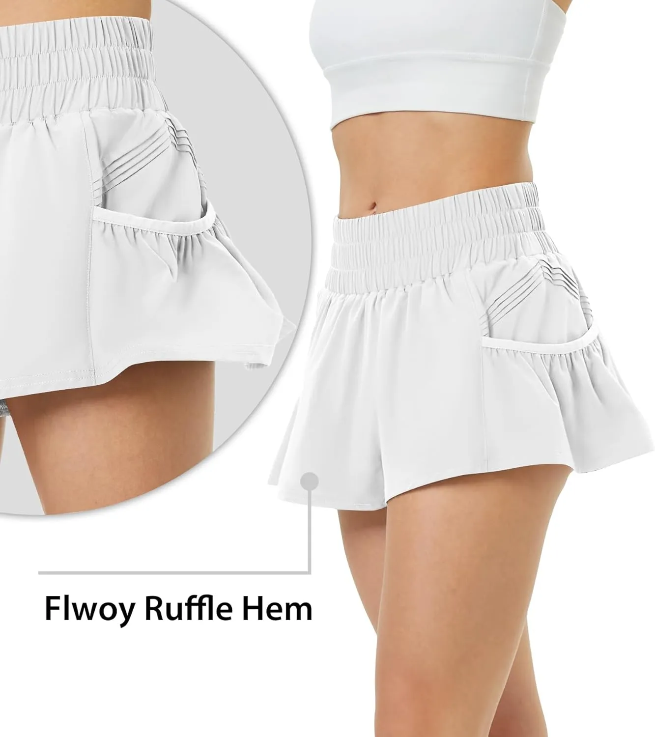 viehunt Womens High Waisted Athletic Running Shorts Workout Gym Water-Resistant Quick Dry Flowy Shorts with Side Pockets