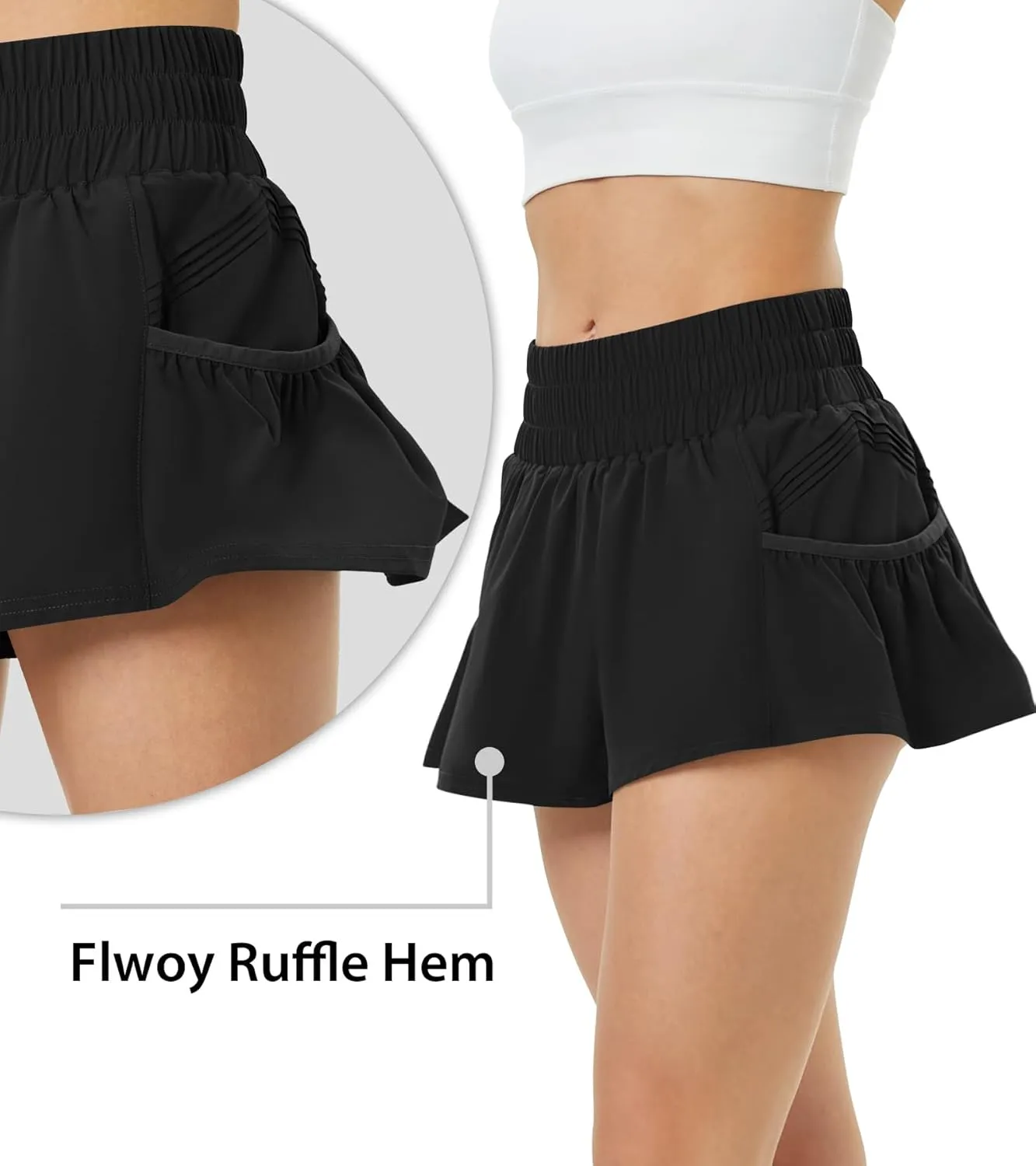 viehunt Womens High Waisted Athletic Running Shorts Workout Gym Water-Resistant Quick Dry Flowy Shorts with Side Pockets