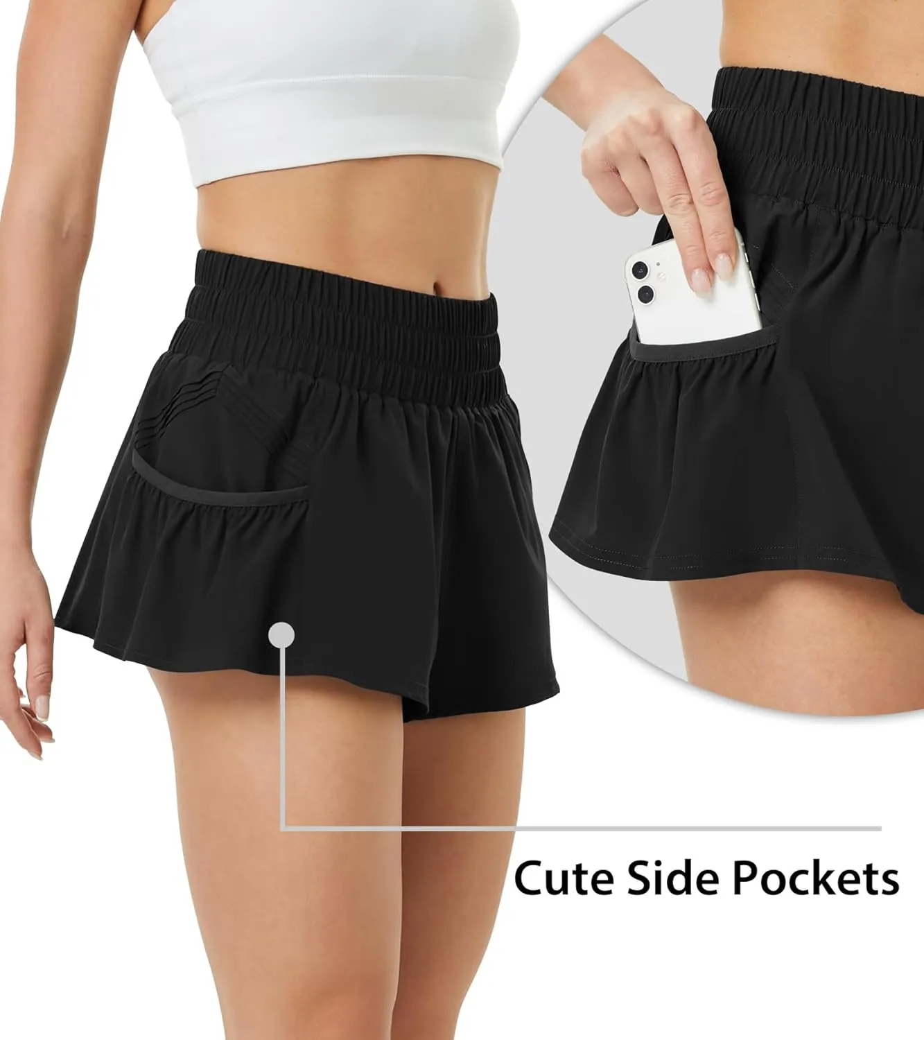 viehunt Womens High Waisted Athletic Running Shorts Workout Gym Water-Resistant Quick Dry Flowy Shorts with Side Pockets