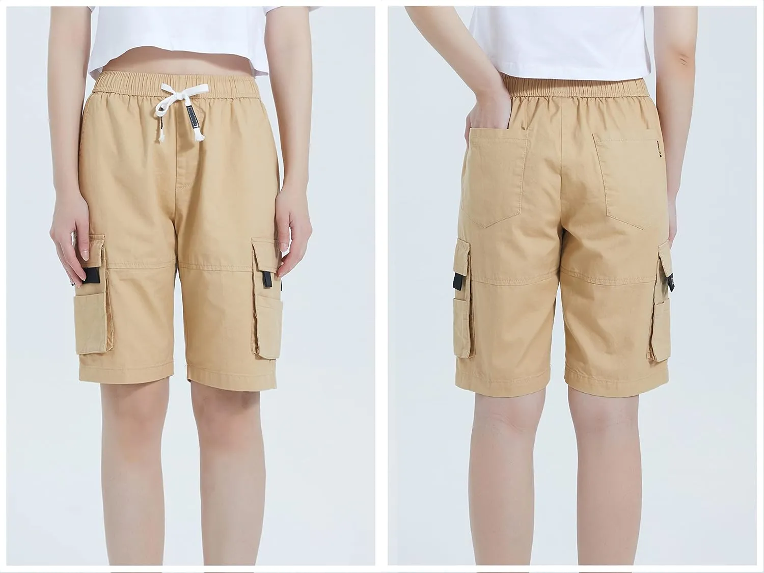 VtuAOL Women's Cargo Shorts Elastic Waist Comfy Cotton Loose Fit Shorts