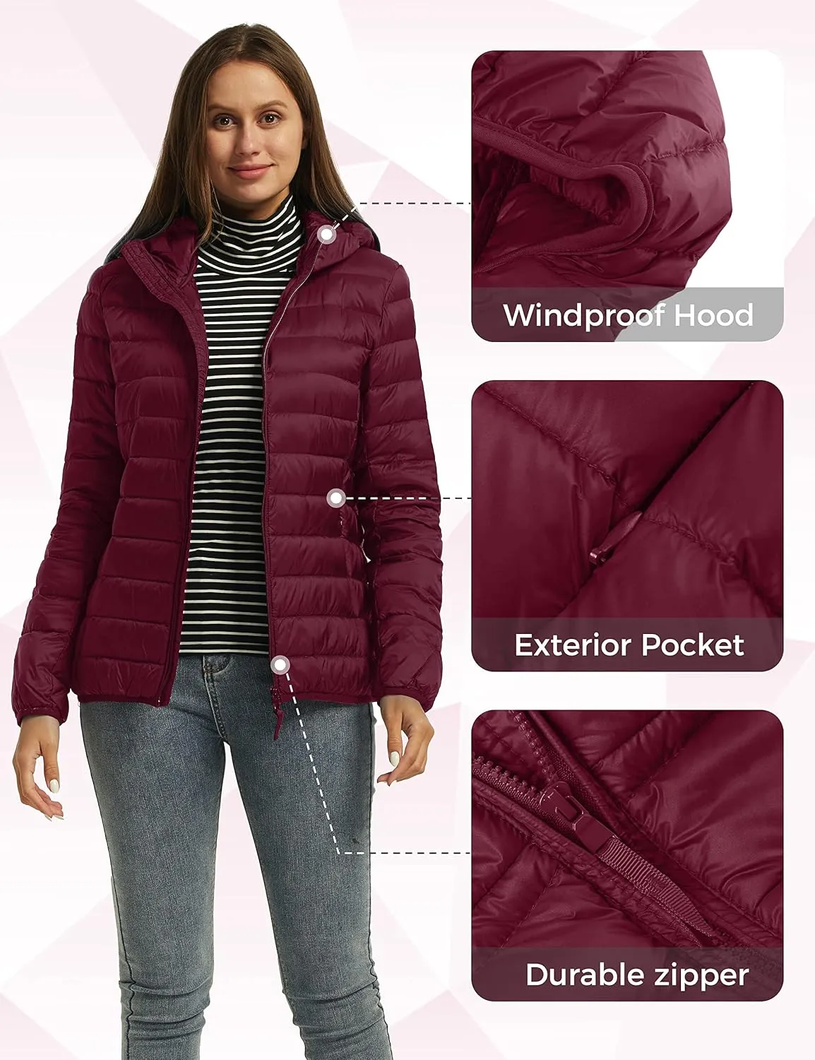 Wantdo Women's Hooded Packable Ultra Light Weight Short Down Jacket