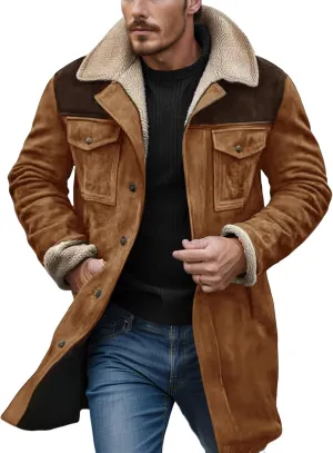 Western Jackets for Men Vintage Suede Pocket Plush Reversed Collar Mens Outdoor Jacket Men's Suede Coat Retro Tops