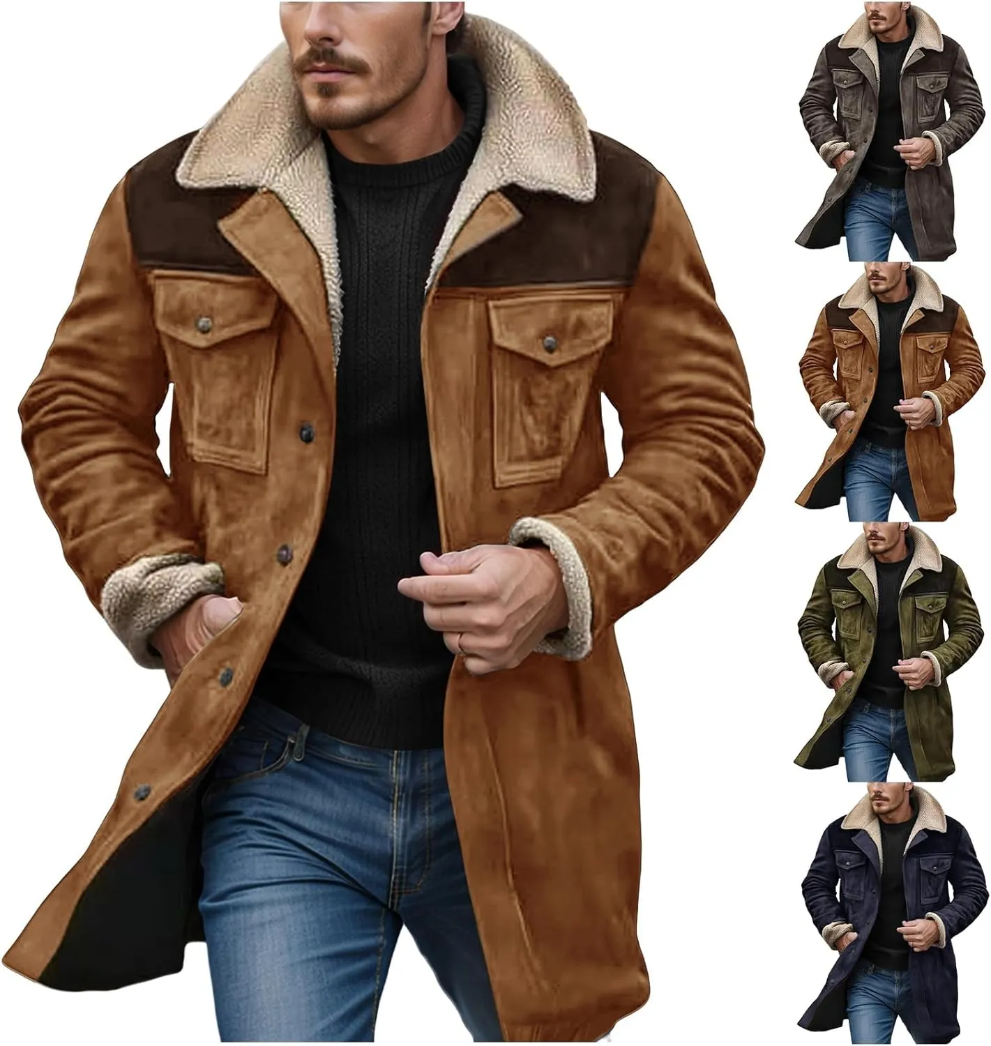 Western Jackets for Men Vintage Suede Pocket Plush Reversed Collar Mens Outdoor Jacket Men's Suede Coat Retro Tops