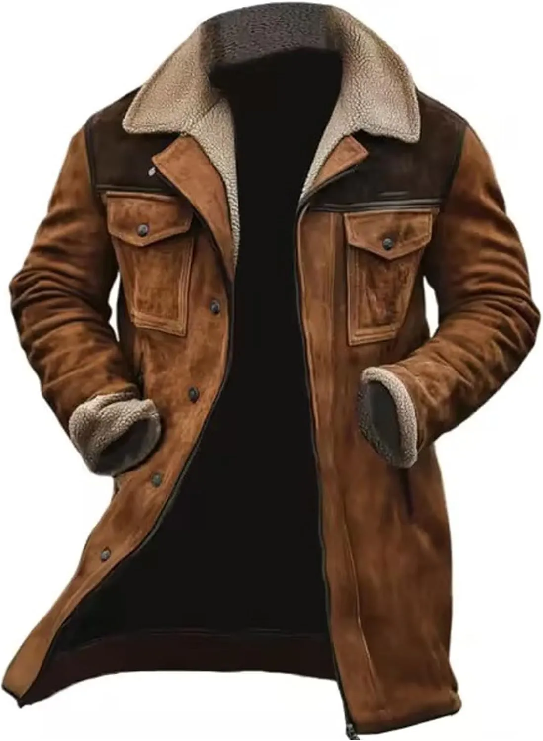 Western Jackets for Men Vintage Suede Pocket Plush Reversed Collar Mens Outdoor Jacket Men's Suede Coat Retro Tops