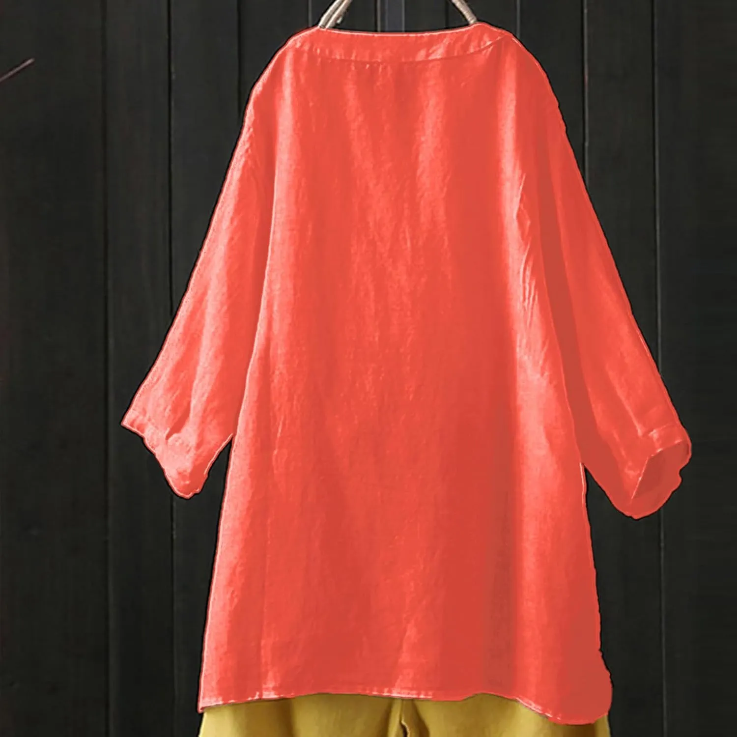 Women Button Down Shirt V-Neck Short Sleeve Linen Summer Casual Henley Blouse Top Loose Fit Tee Tops