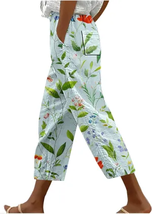 Women Capri Pants Comfy Elastic High Waist Capris Drawstring Wide Leg Trouser Casual 2025 Comfy Pant with Pockets