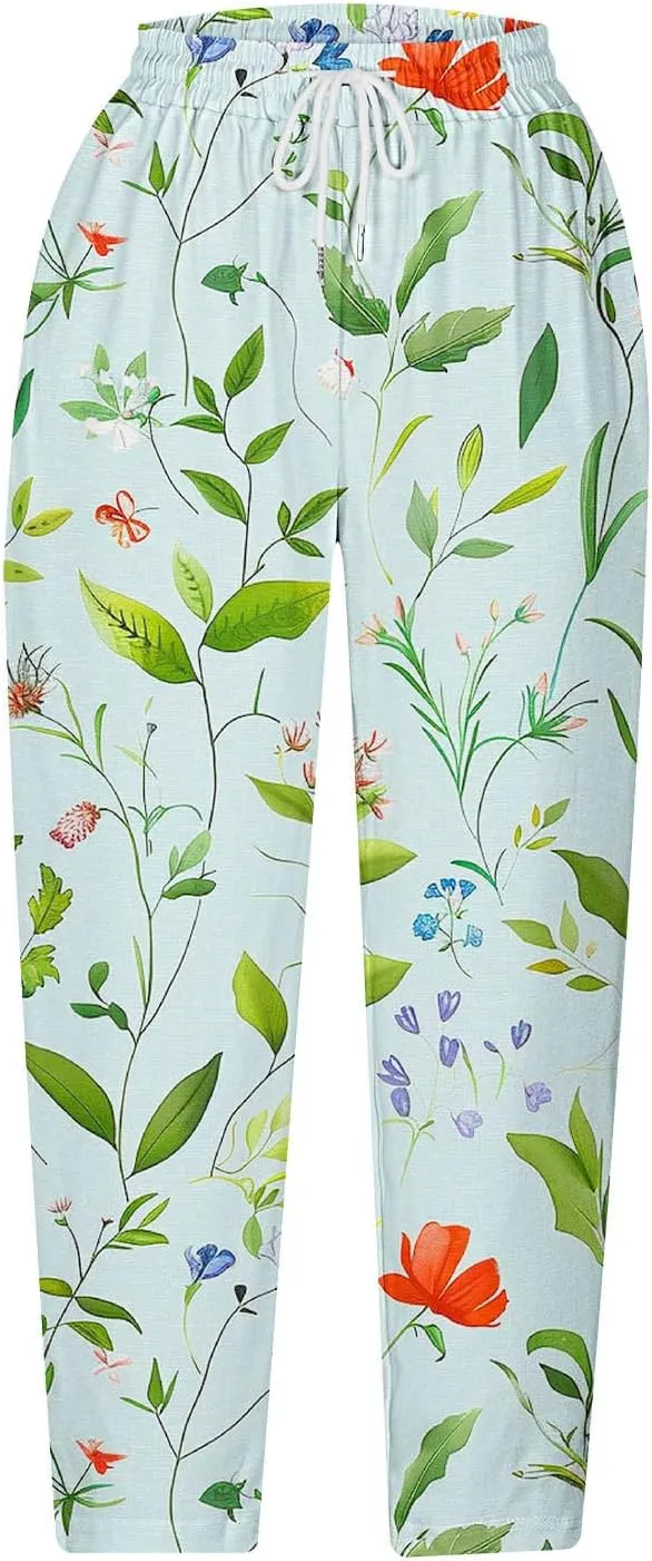 Women Capri Pants Comfy Elastic High Waist Capris Drawstring Wide Leg Trouser Casual 2025 Comfy Pant with Pockets