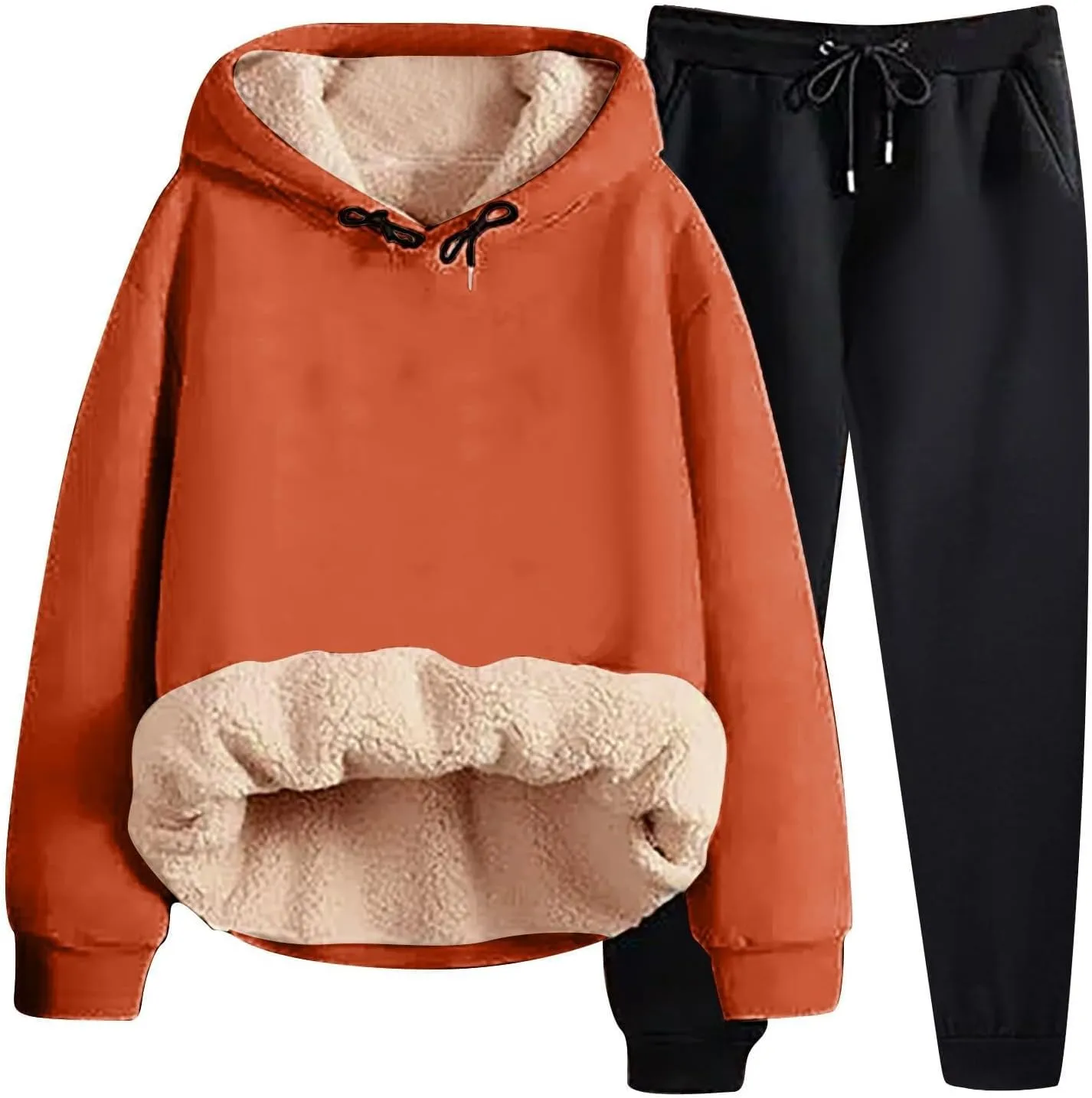 Women Fleece Sweatsuits 2 Piece Outfits Sherpa Fleece Lined Thicken Warm Hoodies and Joggers Pants Tracksuit
