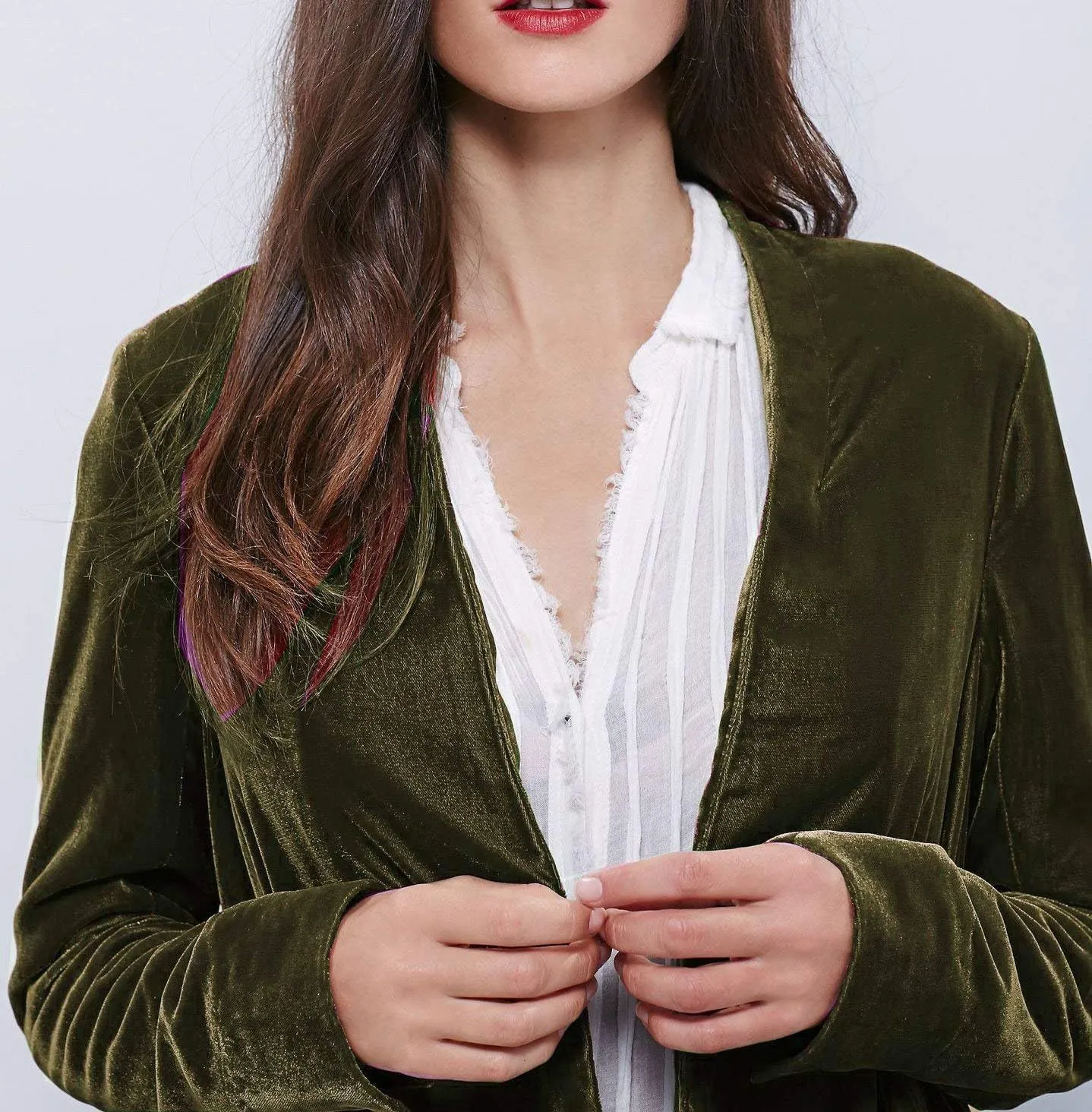 Women Ruffled Asymmetric Long Velvet Blazers Coat Casual Jackets