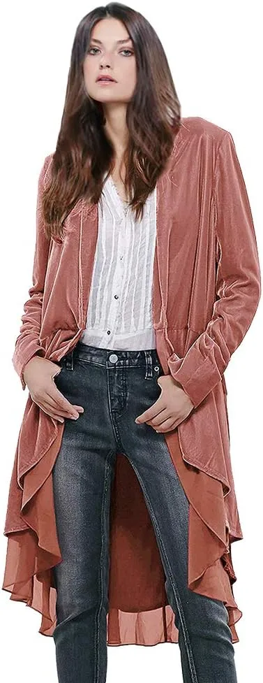 Women Ruffled Asymmetric Long Velvet Blazers Coat Casual Jackets