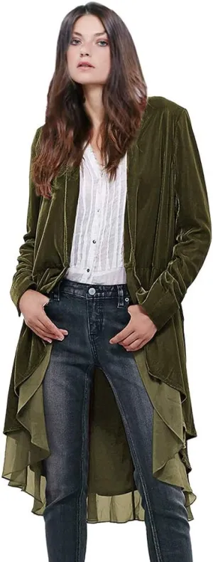 Women Ruffled Asymmetric Long Velvet Blazers Coat Casual Jackets