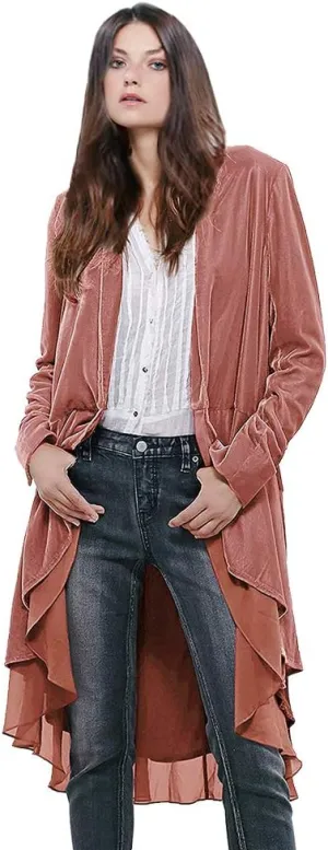 Women Ruffled Asymmetric Long Velvet Blazers Coat Casual Jackets