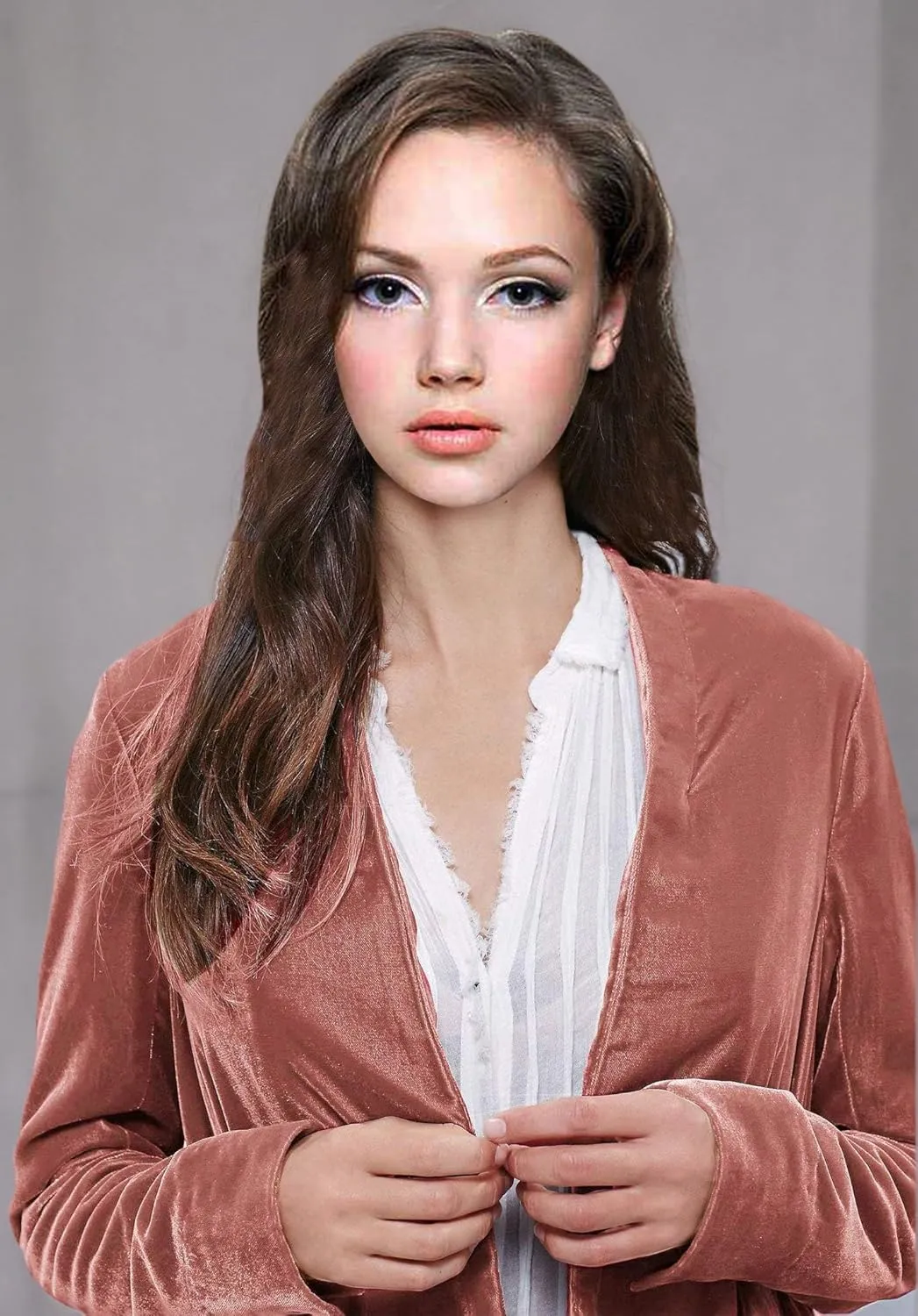 Women Ruffled Asymmetric Long Velvet Blazers Coat Casual Jackets