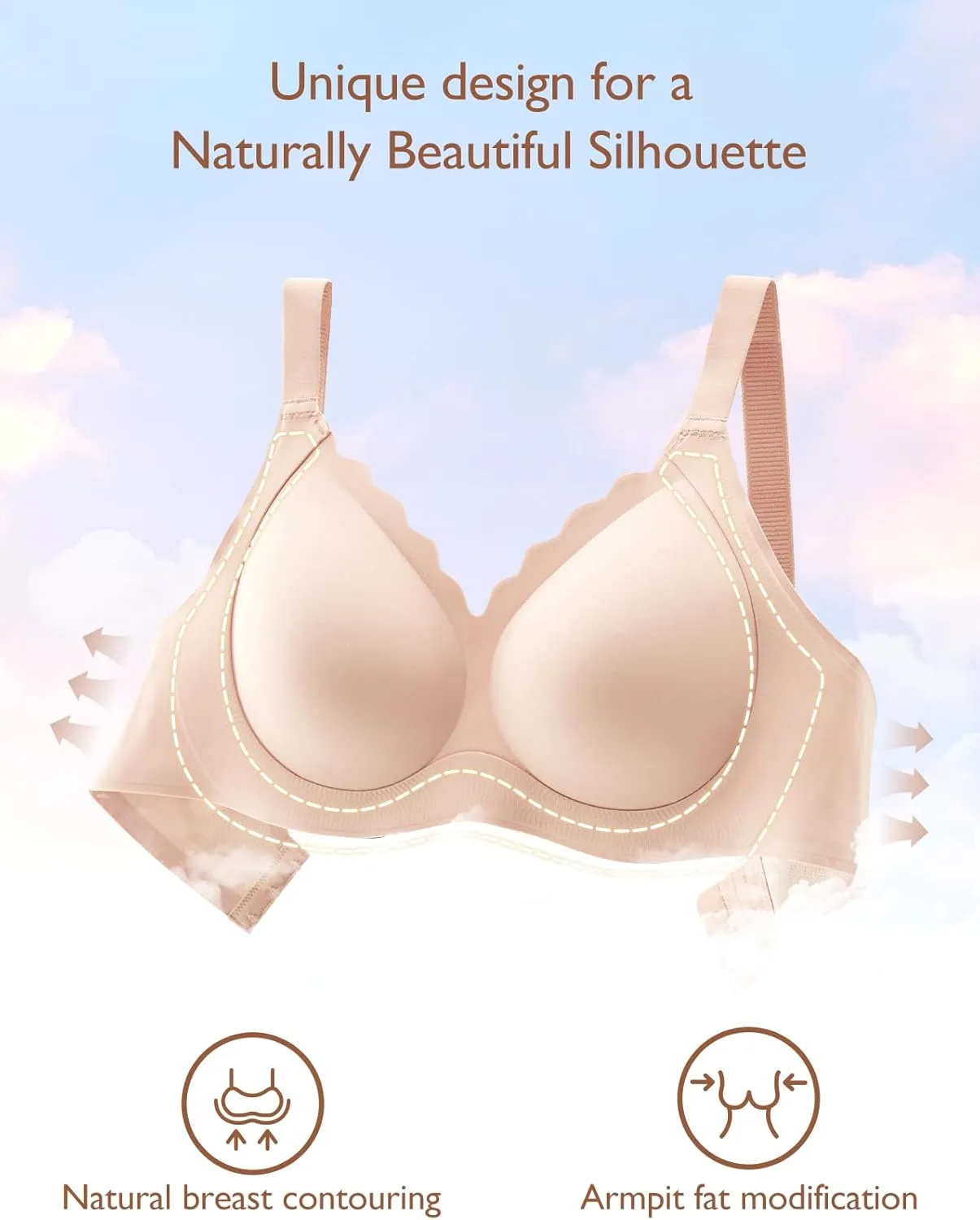 Women Scalloped Bras No Underwire Seamless Ultra Comfort Bralettes Supportive Everyday Wireless Bra