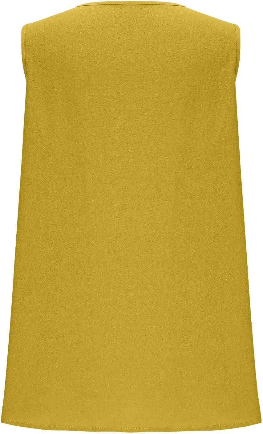 Women Summer Linen Tops Sexy Deep V Neck Tank Top Loose Fit Flowy Sleeveless Shirt Fashion Solid Beach Outfits