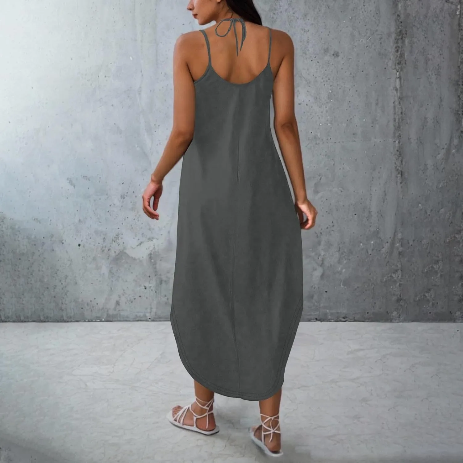 Women Summer Maxi Dress Casual V-Neck Sleeveless Boho Spaghetti Strap Flowy Long Sundress Halter Tie Back Beach Dresses
