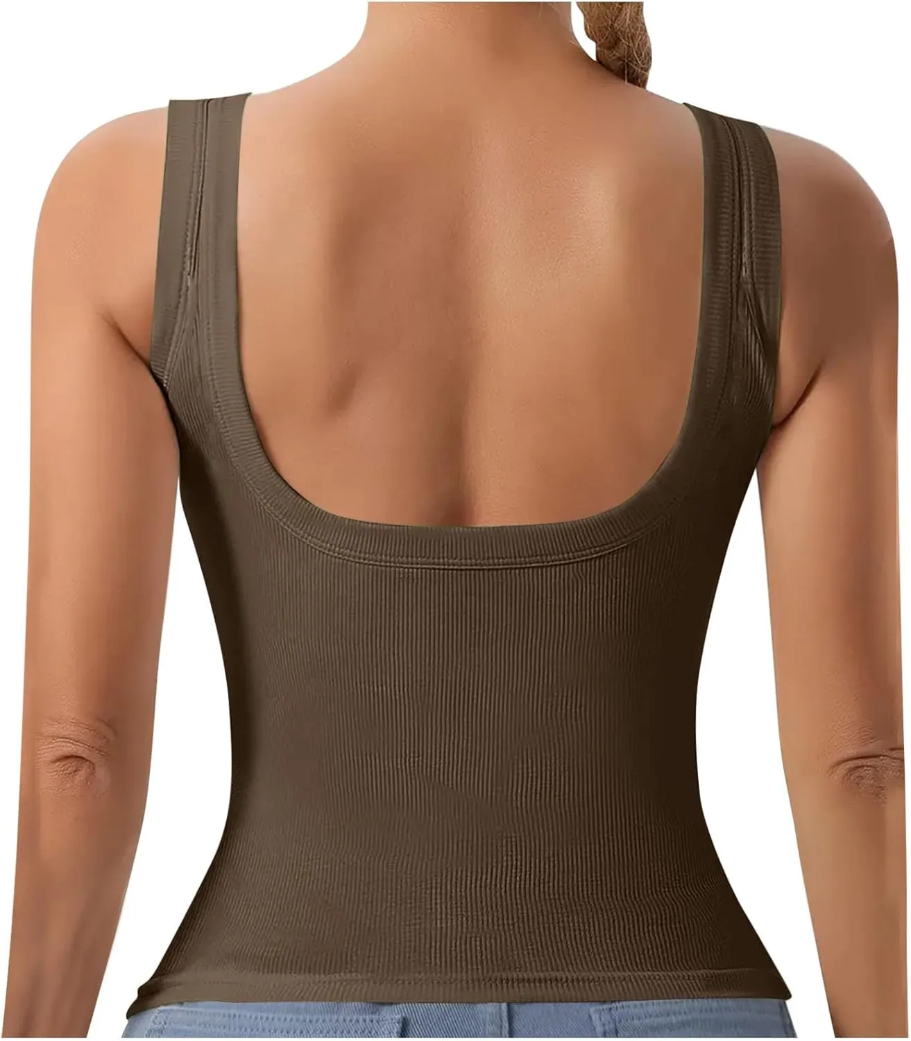 Women Tank Tops with Built in Bras Summer Casual Ribbed Knit Camisole U Neck Sleeveless Padded Workout Yoga Shirt