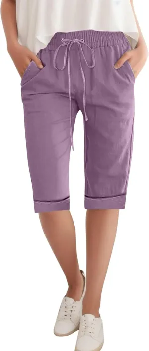 Women Wide Leg Linen Pants Summer High Waisted Palazzo Pants Drawstring Loose Fit Flowy Trousers with Pockets