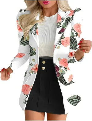 Women's 2 Piece Outfits Elegant Double Breasted Long Sleeve Blazer Jacket and Mini Skirt Set Business Casual Suits