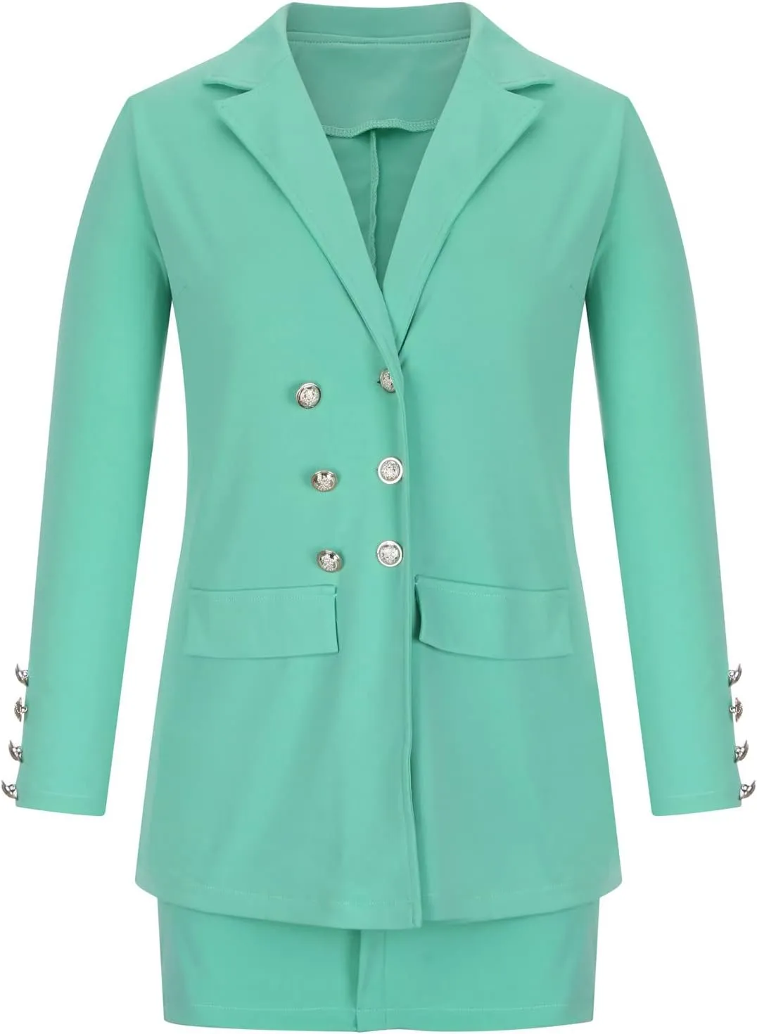Women's 2 Piece Outfits Elegant Double Breasted Long Sleeve Blazer Jacket and Mini Skirt Set Business Casual Suits